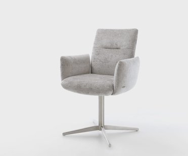 DELIFE Draaistoel Jova-Flex met armleuning chenille zilver grijs kruispoot roestvrij staal 360° draaibaar pocketveer kern