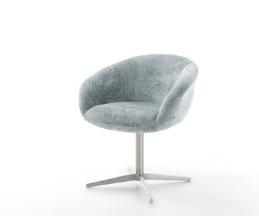 DELIFE Draaistoel Vinka-Flex met armleuning chenille pastelblauw kruispoot roestvrij staal 360° draaibaar pocketveer kern