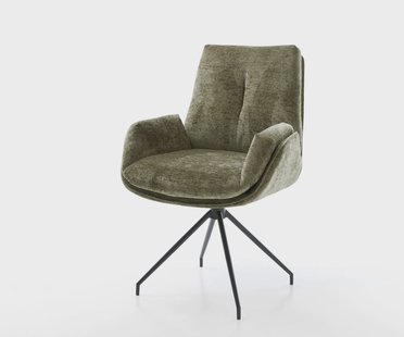 DELIFE Draaistoel Clea-Flex chenille olijfgroen kruisframe conisch zwart 180° draaibaar
