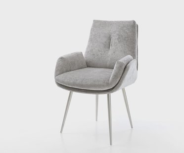 DELIFE Eetkamerstoel Clea-Flex chenille zilver grijs 4-poot conisch roestvrij staal