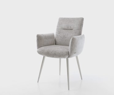 DELIFE Eetkamerstoel Jova-Flex met armleuning chenille zilver grijs 4-poot conisch roestvrij staal pocketveer kern