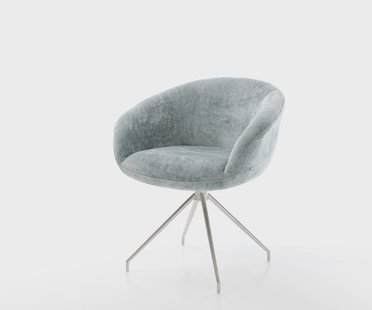 DELIFE Draaistoel Vinka-Flex met armleuning chenille pastelblauw kruisframe conisch roestvrij staal 180° draaibaar pocketveer kern