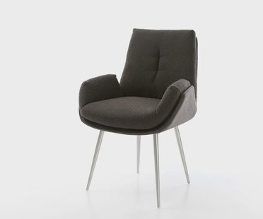 DELIFE Eetkamerstoel Clea-Flex materiaalmix zwart 4-poot conisch roestvrij staal