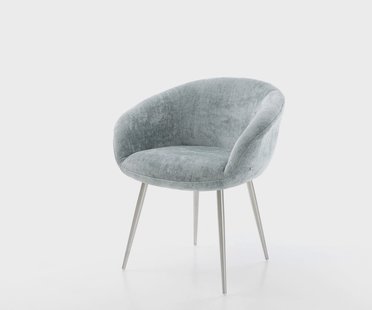 DELIFE Eetkamerstoel Vinka-Flex met armleuning chenille pastelblauw 4-poot conisch roestvrij staal pocketveer kern