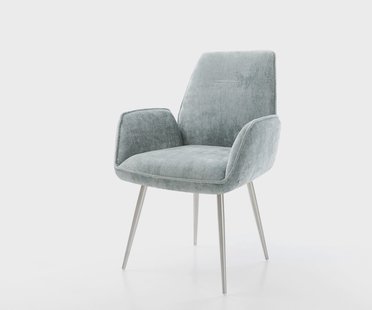 DELIFE Eetkamerstoel Zoa-Flex chenille pastelblauw 4-poot conisch roestvrij staal pocketveer kern