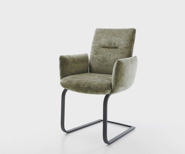 DELIFE Sledemodel Jova-Flex met armleuning chenille olijfgroen sledemodel vlak zwart pocketveer kern