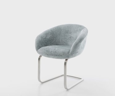 DELIFE Sledemodel Vinka-Flex met armleuning chenille pastelblauw sledemodel vlak roestvrij staal pocketveer kern