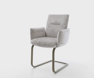 DELIFE Sledemodel Jova-Flex met armleuning chenille zilver grijs sledemodel vlak afwerking met titanium pocketveer kern