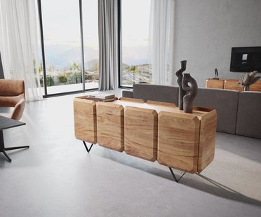 DELIFE Sideboard Kiano 175 cm Acacia Natuur 4 Deuren V-voet Zwart Roomdivider