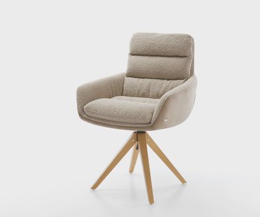 DELIFE Draaistoel Abelia-Flex met armleuning materiaalmix mud houten frame hoekig wit 180° draaibaar