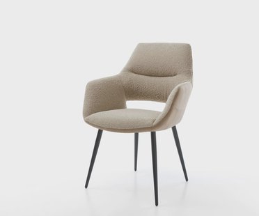 DELIFE Eetkamerstoel Yago-Flex met armleuning materiaalmix mud 4-poot conisch zwart pocketveer kern