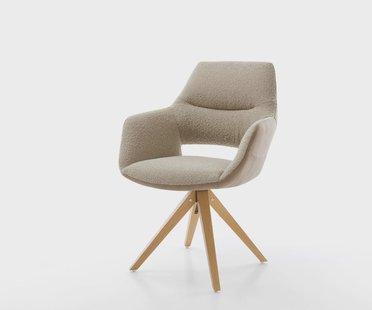 DELIFE Draaistoel Yago-Flex met armleuning materiaalmix mud houten frame hoekig wit 180° draaibaar pocketveer kern