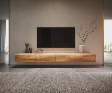DELIFE Tv-meubel New Live-Edge 200 cm eiken natuur 4 laden zwevend
