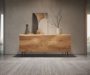 DELIFE Dressoir New Live-Edge 145 cm natuur eiken 3 deuren Hoekpoot metaal zwart
