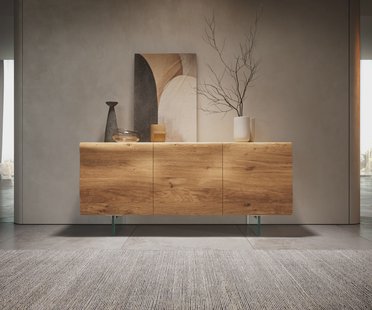 DELIFE Dressoir New Live-Edge 145 cm eiken natuur 3 deuren glasonderstel