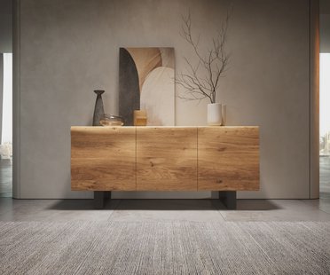 DELIFE Dressoir New Live-Edge 145 cm eiken natuur 3 deurs Skid metaal zwart