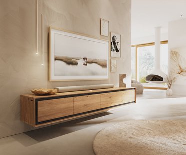 DELIFE Tv-meubel Stonegrace 200 cm natuur eiken 4 deuren steenfineer zwevend