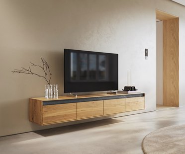 DELIFE Design-tv-meubel Stonegrace 200 cm eiken natuur leisteen 4 laden zwevend