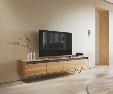 DELIFE Design-tv-meubel Stonegrace 200 cm natuur eiken leisteen 4 laden V-onderstel roestvrij staal