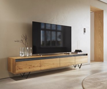 DELIFE Tv-meubel Stonegrace 240 cm eiken natuur 4 deuren V-poot metaal zwart