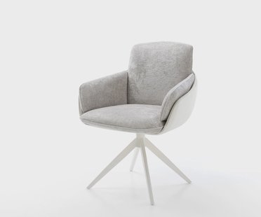 DELIFE Draaistoel Luan-Flex met armleuning materiaalmix echt leer wit-zilver grijs kruisframe breed wit 360° draaibaar rocker-functie