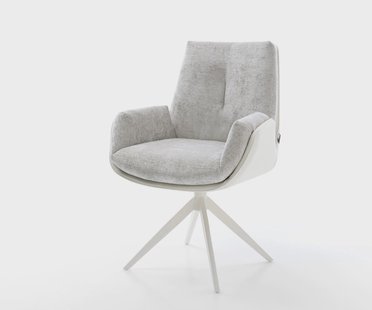 DELIFE Draaistoel Clea-Flex materiaalmix echt leer wit-zilver grijs kruisframe breed wit 360° draaibaar rocker-functie