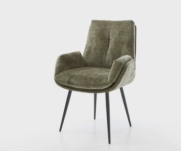 DELIFE Eetkamerstoel Clea-Flex chenille olijfgroen 4-poot conisch zwart