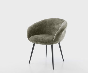 DELIFE Eetkamerstoel Vinka-Flex met armleuning chenille olijfgroen 4-poot conisch zwart pocketveer kern