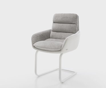 DELIFE Sledemodel Abelia-Flex met armleuning materiaalmix echt leer wit-zilver grijs sledemodel vlak wit