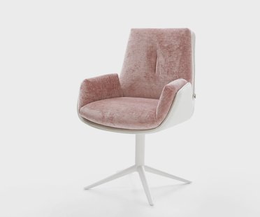 DELIFE Draaistoel Clea-Flex materiaalmix echt leer wit-rosé kruispoot wit 360° draaibaar rocker-functie