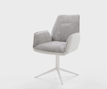 DELIFE Draaistoel Zoa-Flex materiaalmix echt leer wit-zilver grijs kruispoot wit 360° draaibaar rocker-functie pocketveer kern