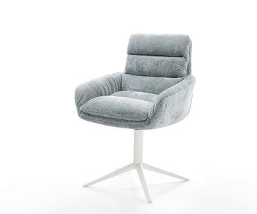 DELIFE Draaistoel Abelia-Flex met armleuning chenille pastelblauw kruispoot wit 360° draaibaar rocker-functie