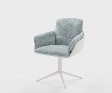 DELIFE Draaistoel Luan-Flex met armleuning materiaalmix echt leer wit-pastelblauw kruispoot wit 360° draaibaar rocker-functie