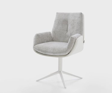 DELIFE Draaistoel Clea-Flex materiaalmix echt leer wit-zilver grijs kruispoot wit 360° draaibaar rocker-functie