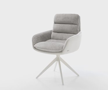 DELIFE Draaistoel Abelia-Flex met armleuning materiaalmix echt leer wit-zilver grijs kruisframe breed wit 360° draaibaar rocker-functie