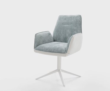 DELIFE Draaistoel Zoa-Flex materiaalmix echt leer wit-pastelblauw kruispoot wit 360° draaibaar rocker-functie pocketveer kern