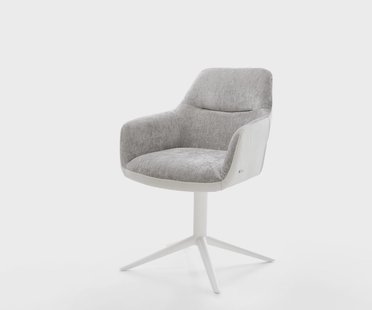 DELIFE Draaistoel Pejo-Flex materiaalmix echt leer wit-zilver grijs kruispoot wit 360° draaibaar rocker-functie pocketveer kern