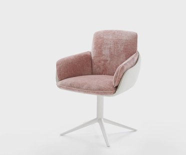 DELIFE Draaistoel Luan-Flex met armleuning materiaalmix echt leer wit-rosé kruispoot wit 360° draaibaar rocker-functie