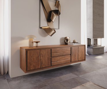 DELIFE Tv-meubel Live-Edge 200 cm acacia bruin 4 deuren 2 laden zwevend