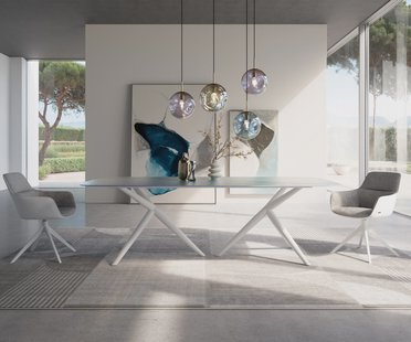 DELIFE Eettafel Edge Boot 240x120 Reliefglas Perlmutt 3D-Design Estelar rond metaal wit