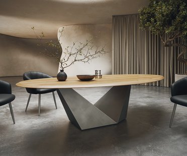 DELIFE Eettafel Edge Oval 280x130x2,5 eiken natuur Prisma metaal zilver Flow-Edge