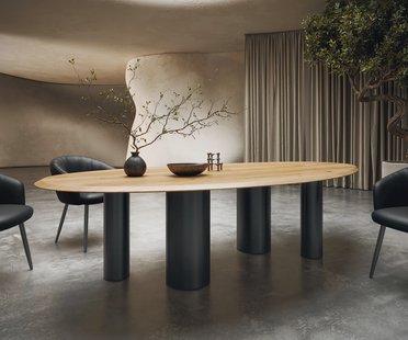DELIFE Eettafel Edge Oval 280x130x2,5 eiken natuur Pilier metaal zwart Flow-Edge
