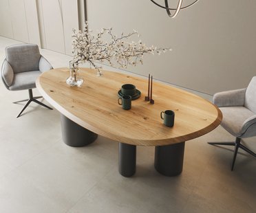 DELIFE Eettafel Edge Oval 220x120x2,5 eiken natuur Troa metaal zwart Flow-Edge