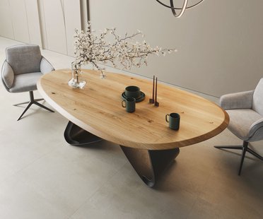 DELIFE Eettafel Edge Oval 220x120x2,5 eiken natuur W-frame metaal zwart Flow-Edge