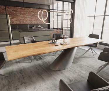 DELIFE Eettafel Edge 300x100x4 eiken natuur Cono metaal zilver Live-Edge