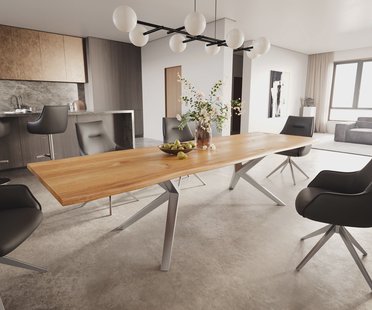 DELIFE Eettafel Edge 300x100x4 eiken natuur Zenthara kantig RVS Live-Edge