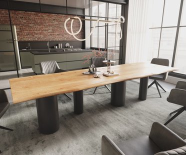 DELIFE Eettafel Edge 300x100x4 eiken natuur Pilier metaal zwart Live-Edge