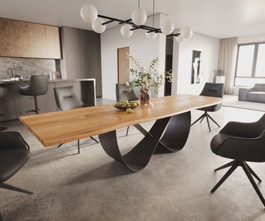 DELIFE Eettafel Edge 300x100x4 eiken natuur Infinity metaal zwart Live-Edge