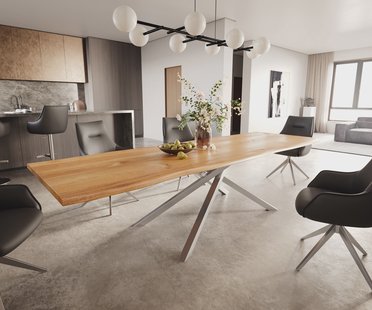 DELIFE Eettafel Edge 300x100x4 eiken natuur kruisframe rechthoek RVS Live-Edge