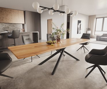 DELIFE Eettafel Edge 300x100x4 eiken natuur kruisframe rechthoek zwart Live-Edge